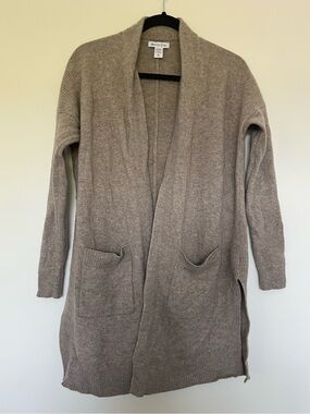 Athleta Taupe Long Open-Front Cardigan with Pockets